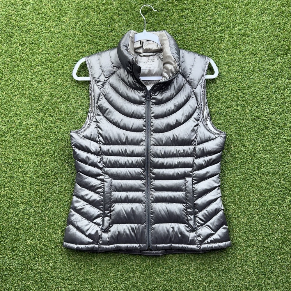 Bernardo Puffer Vest Womens Small Down Fill Primaloft Full Zip Hiking Metallic